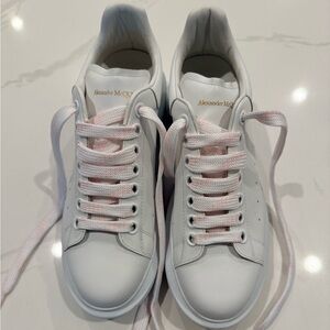 New/worn once: Alexander McQueen White Sneakers w Pink Laces (women’s size 39)